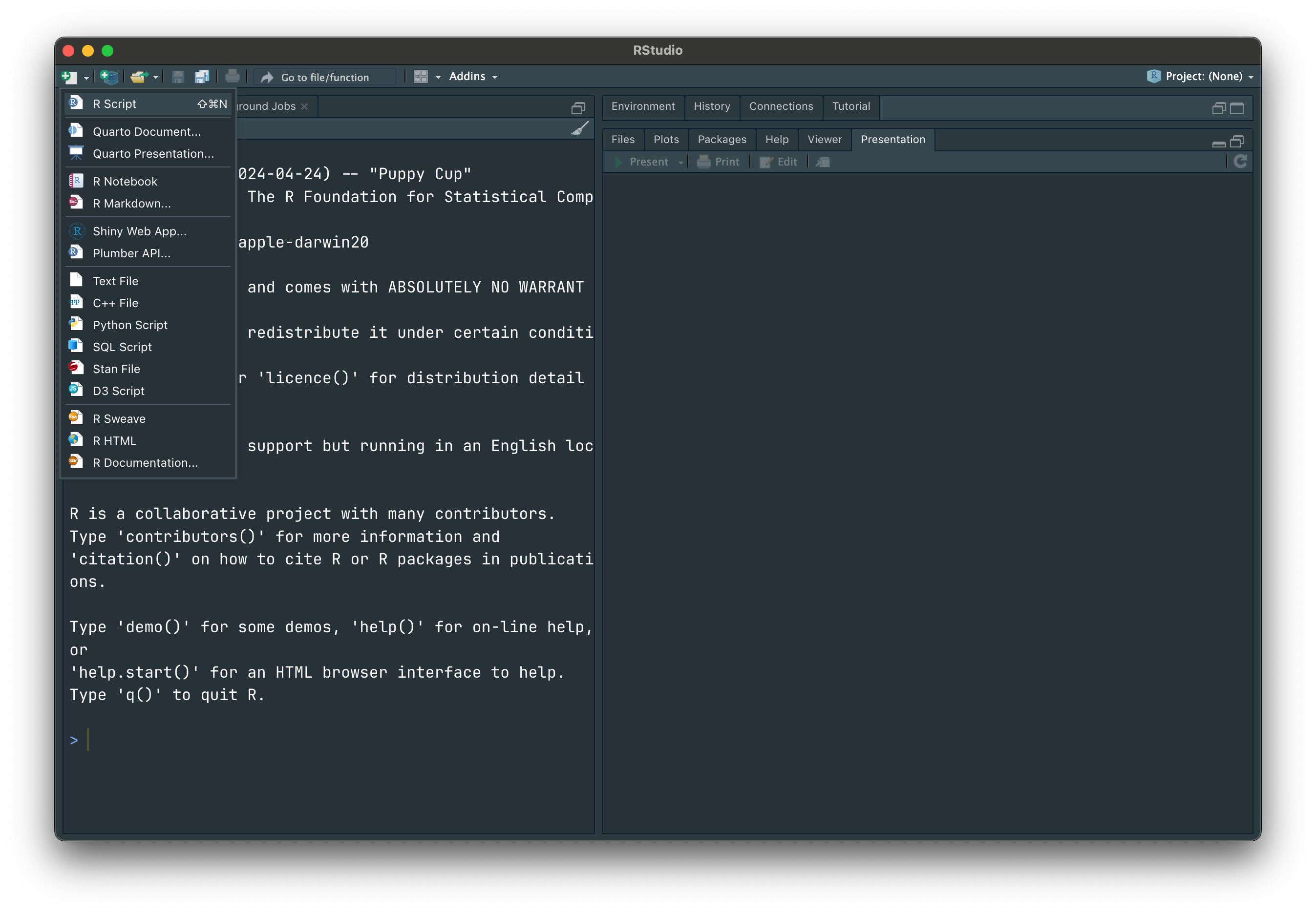 Quarto Documentを選択